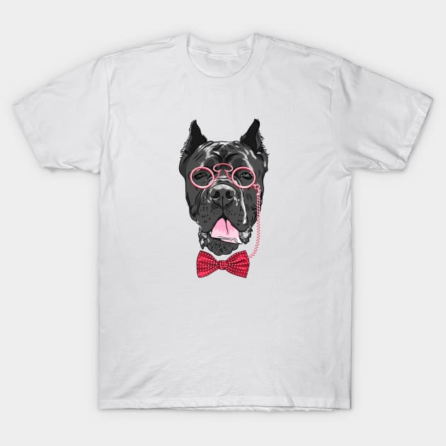 Hipster dog Cane Corso T-Shirt by kavalenkava